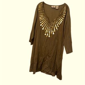 CZ coffee mocha gold tone embellished cotton bathing suit swim cover up …